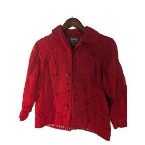Chico's Red Sequined Beaded Buttoned Closure Fully Lined Jacket Women's sz S